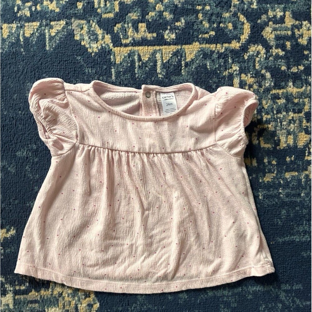 Carter’s Child of Mine Baby Girls Pink Polka Dot Flutter Sleeve Top – 24M